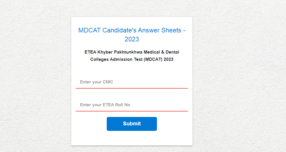 KMU Mdcat ETEA Answer Key