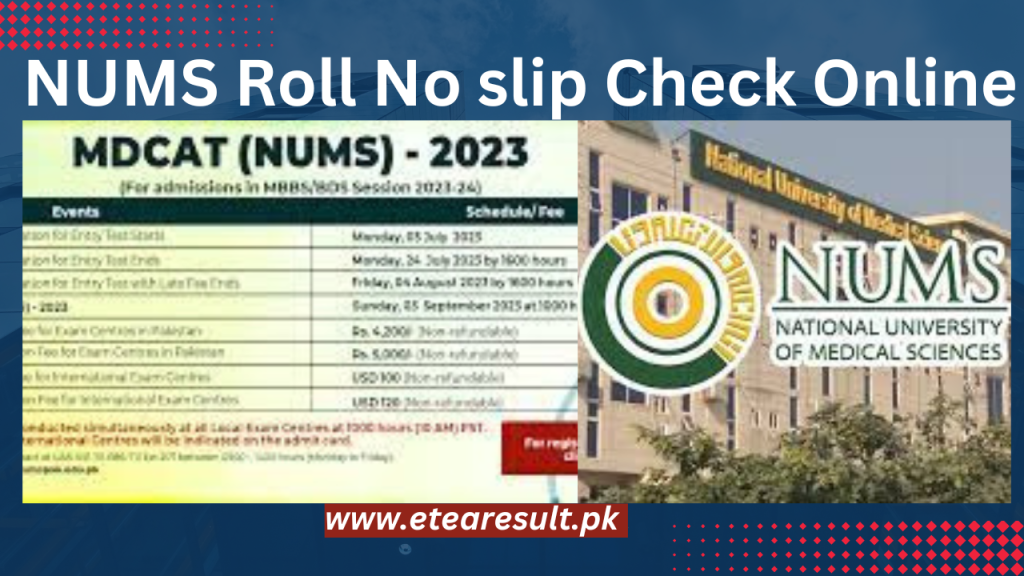 NUMS Roll No slip 2023