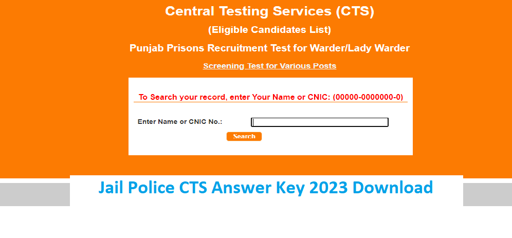 Jail Police CTS Answer Key 2023 Download 20 August Written Test