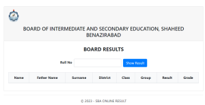 Bise Nawabshah Board 10th Class Result